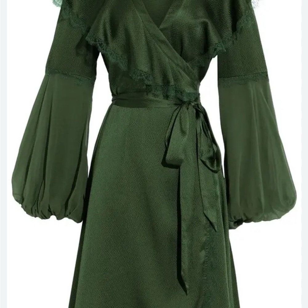 Agent Provocatour Sage Georgette-paneled hammered silk dress size 8